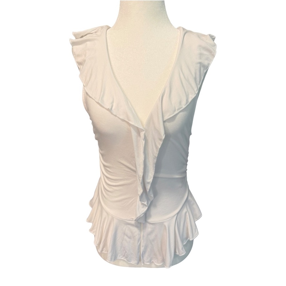Free People White Ruffle V-Neck Sleeveless Peplum Top OB1940563 Womens Medium